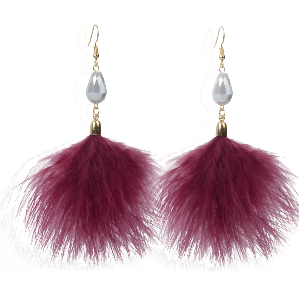 Handmade Lovely Turkey Feather Earrings Bohemian Bead Big Wedding Earrings Jewelry For female Gift