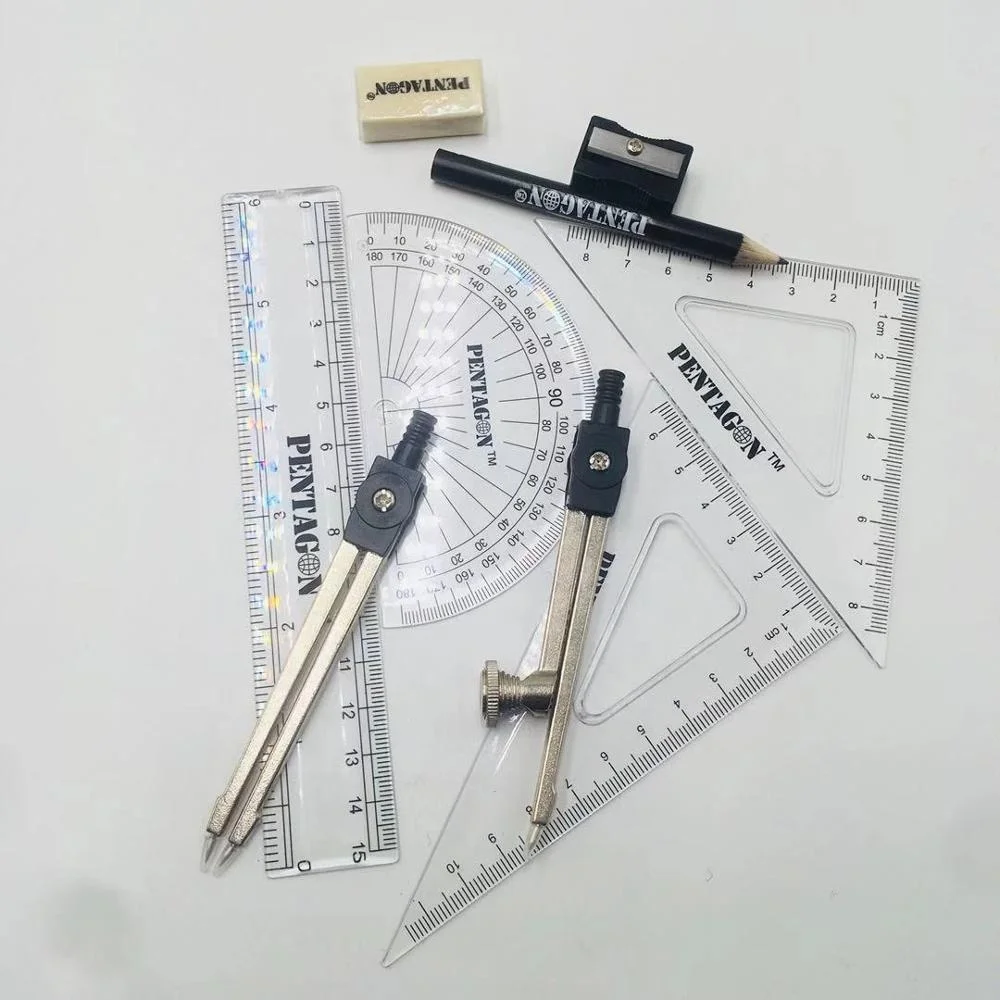 HAIWEN 9 Pcs Classic Metal Compass Mathematics School Geometry Set for Students back to school set