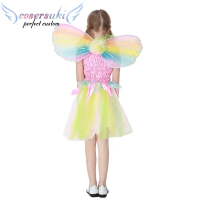 Cute Rainbow Angel Skirt Halloween Children Princess Dress Stage Performance Cosplay Angel Costume