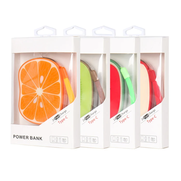 Creative 6000mah mobile power supply,orange watermelon kiwi fruit power bank with type c