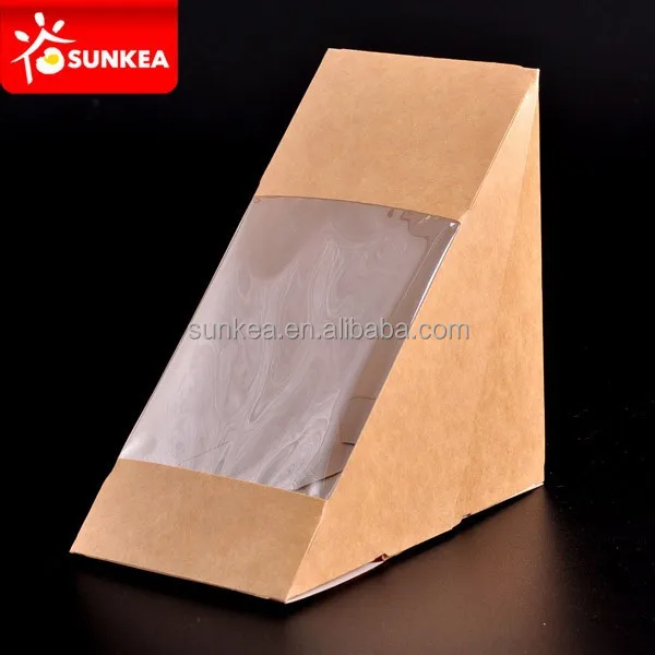 75mm disposable custom made kraft sandwich wedge box with PET window