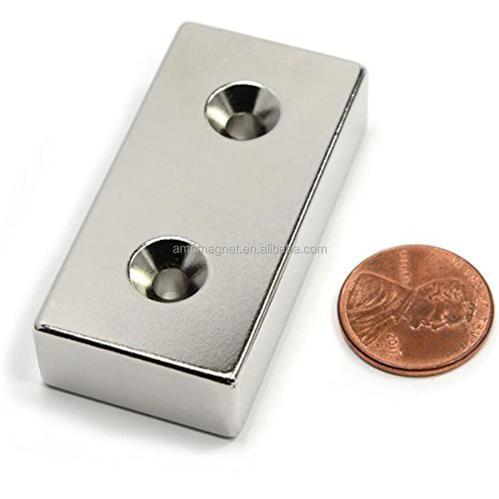 high grade countersunk block neodymium magnet with two hole