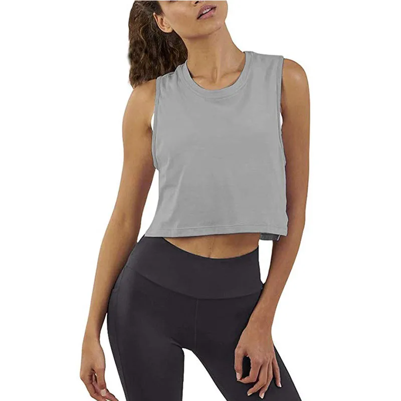 
Custom Summer Sweatwear Crew Neck Sleeveless Good Quality Women Yoga White Cotton Crop Tank Top 