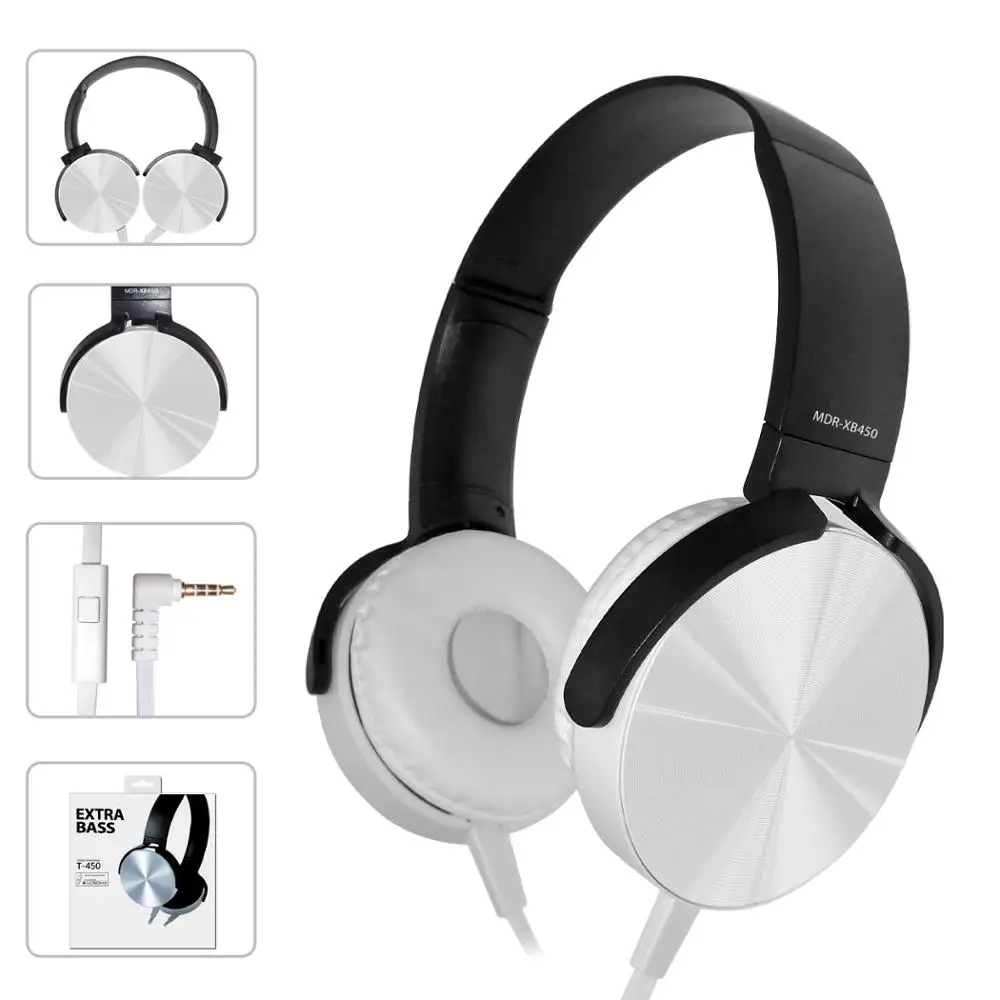 New High quality Wholesale metal  T-450 Wired earphone bass Headset Stereo sound Headphone Sports Headphone with Mic