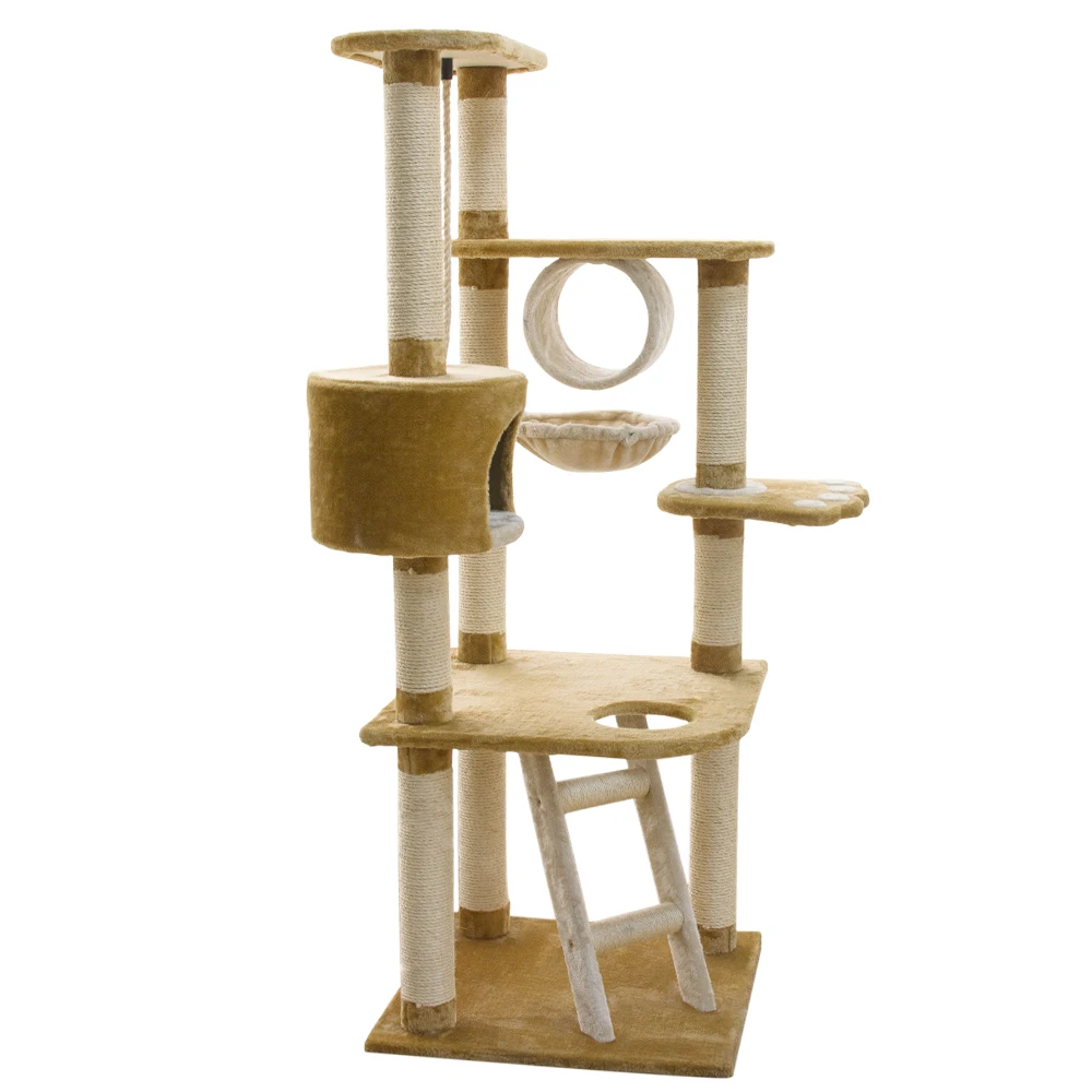 Wholesale Natural Outdoor Modern Designer Custom Brown Wood Wooden Large Cat Tower Tree Cat Furniture Condo