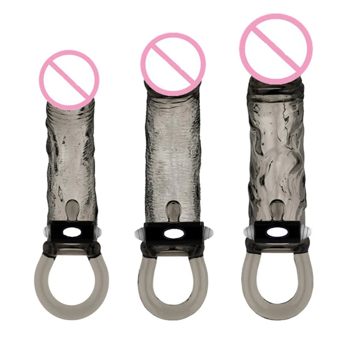 
3 Size Optional Black Dildo Vibrating Cock Sleeve Penis Extender 