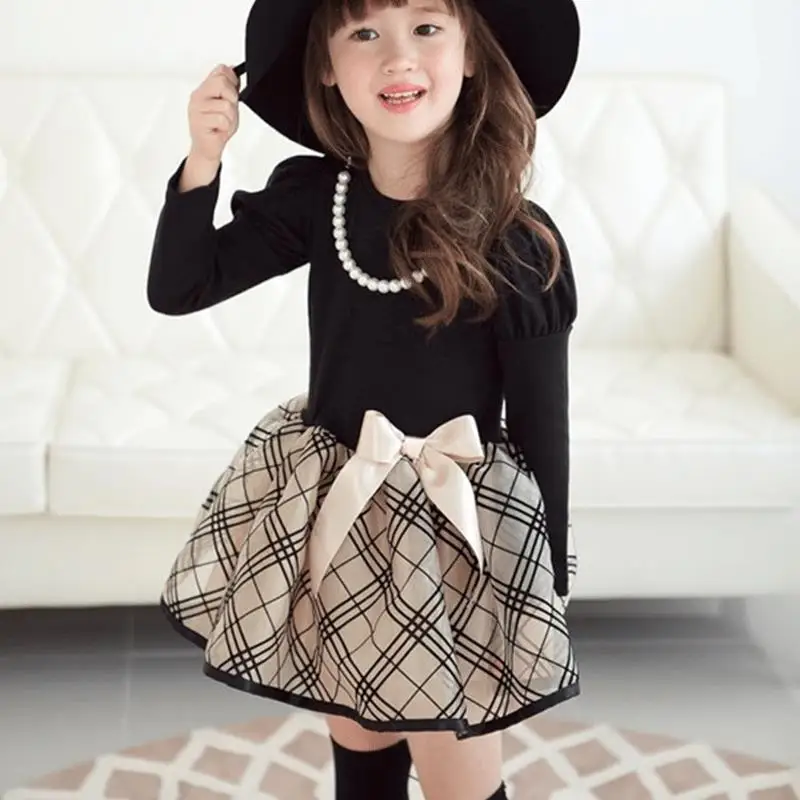 2016 New arrival Baby Girls Princess font b dress b font long sleeve Polka Dot Plaid
