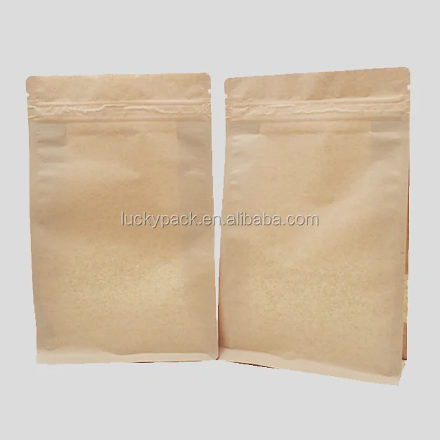 2 Layers Laminated Clear Window Brown Kraft Paper Square Bottom Popcorn Bag