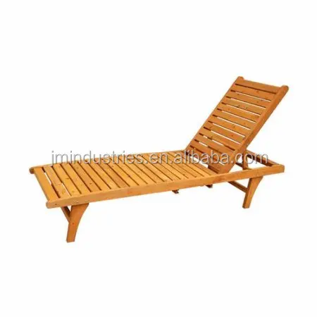 Outdoor Wood Chaise Lounge with Pull-Out Tray