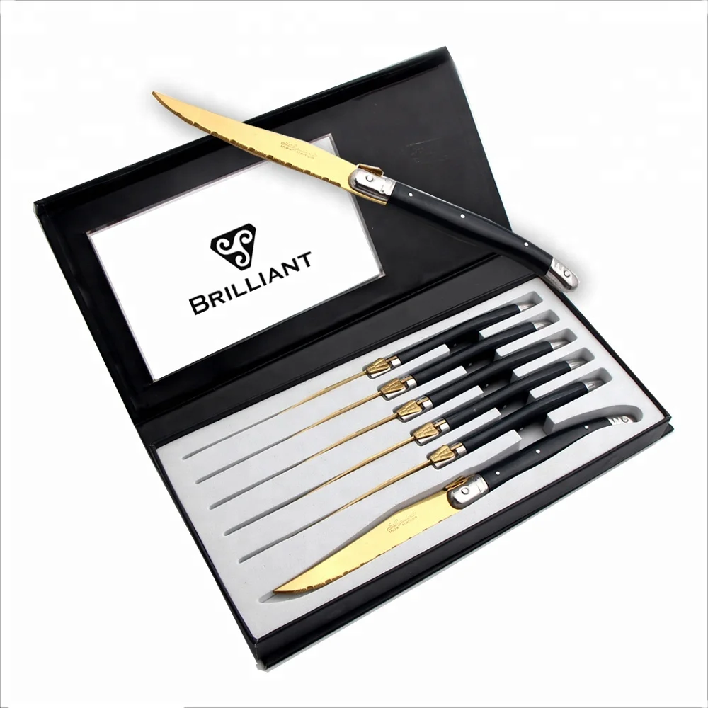 Laugiole Steak Knife Set with PVD Gold Non-stick Table