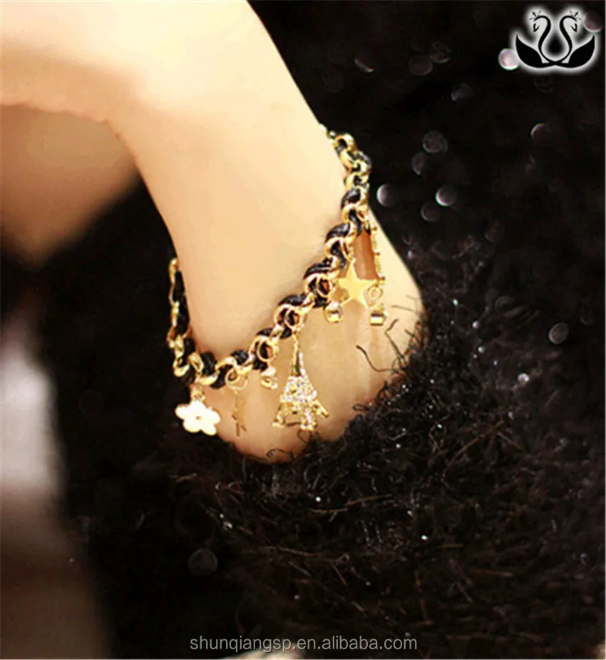 Korea New Style Fancy Women Star Poker Charm Leather Bracelet Jewelry