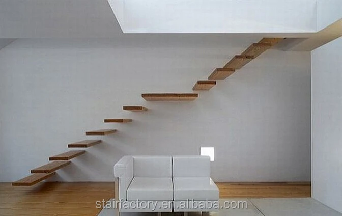 floating stair solid wood treads floating stair Glass balustrades and wood treads floating staircase TS-302