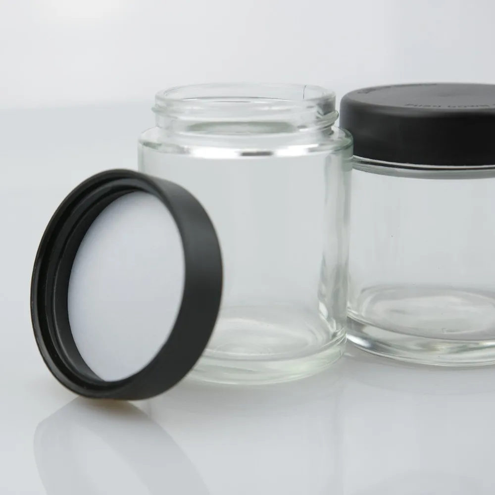 
CBD Packaging 1 oz 2 oz 3 oz 4 oz clear straight glass jar and child resistant cap/child proof cap 
