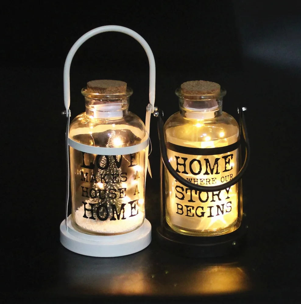 Black or white iron glass bottle holder plus glass jar light