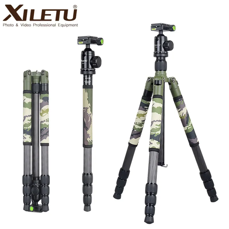 
XILETU T284C+FB1 High quality professional flexible carbon fiber camera tripod Camo hunting tripod 1/4&3/8 General screw 