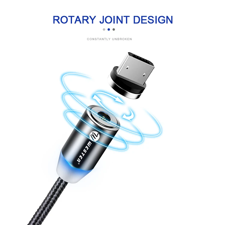 3 in 1 2.1A Black Red Micro Type C 8 Pin Fast Charging Cable Magnetic Micro USB