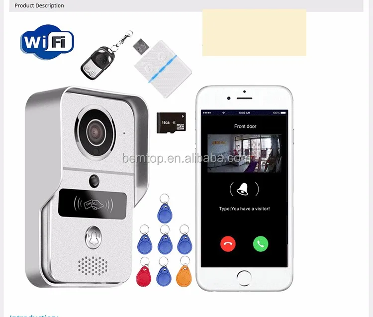 
Wifi Video Doorbell with 720HD 1.0MP Camera of 130 Degree Wide Angle Lens, Support Unlock by Ic Card and APP of android &ios 