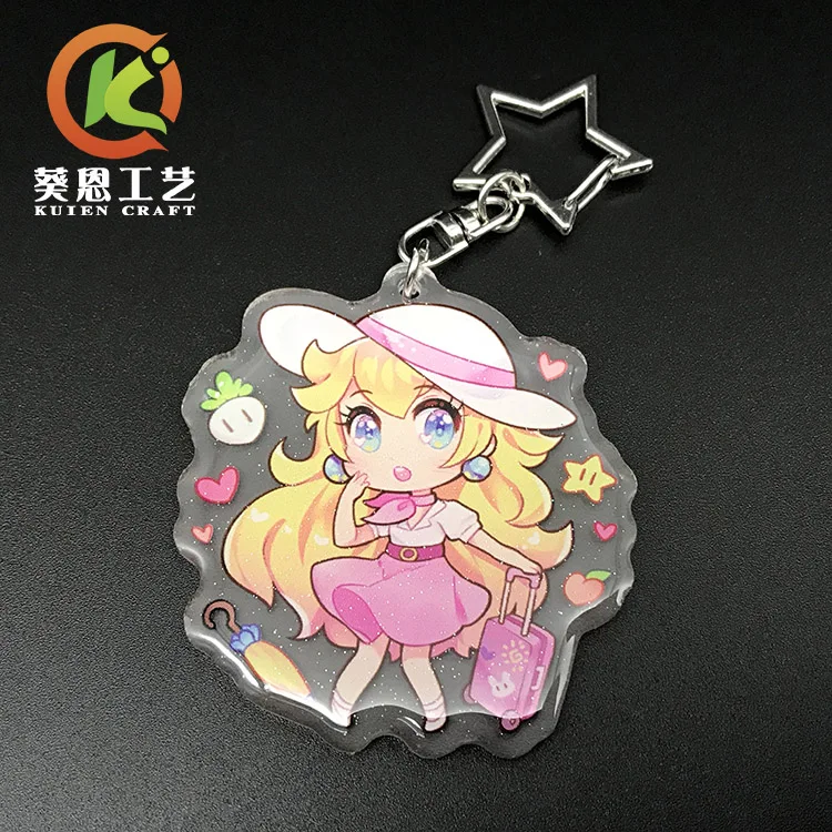 Manufacture Custom Transparent Shape Epoxy Resin Glitter Sparkle Acrylic Charms Key chains in China