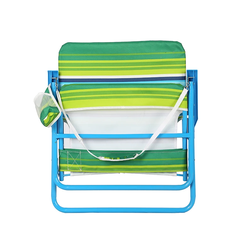 Outdoor Stripped  Portable Folding Fishing Chair with High Seat Steel and Pouch on Back