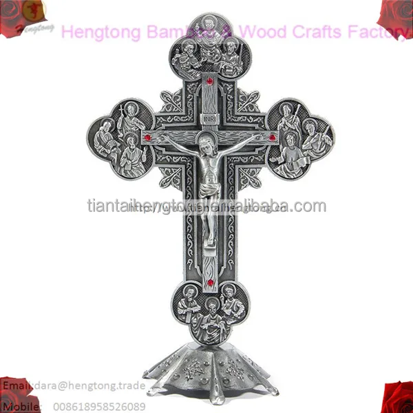 Antique Silver Plated,antique Bronze/red Copper Plated Orthodox Church Metal Stones Cross Lord Jesus Christ, Standing Crucifix