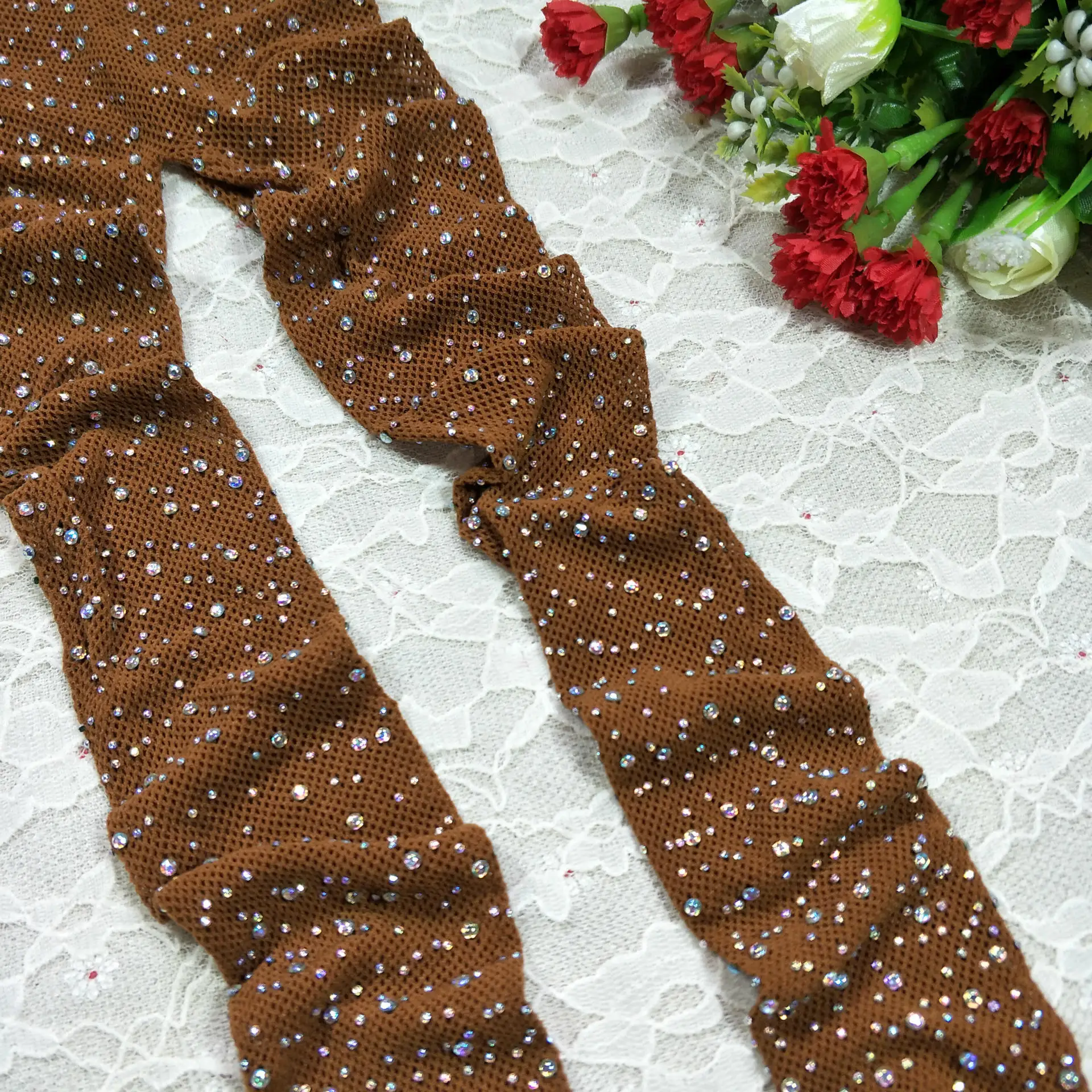 Женские ажурные блестящие сетчатые колготки со стразами