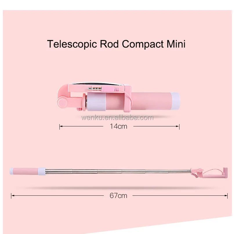 2017 new wholesale rearview mirror mini wired selfie stick