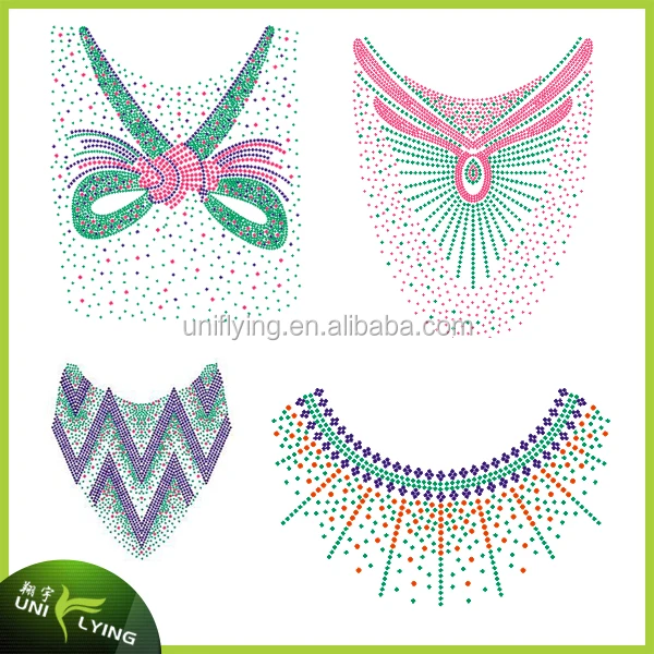 neckline diamond rhinestone hotfix design applique for garment