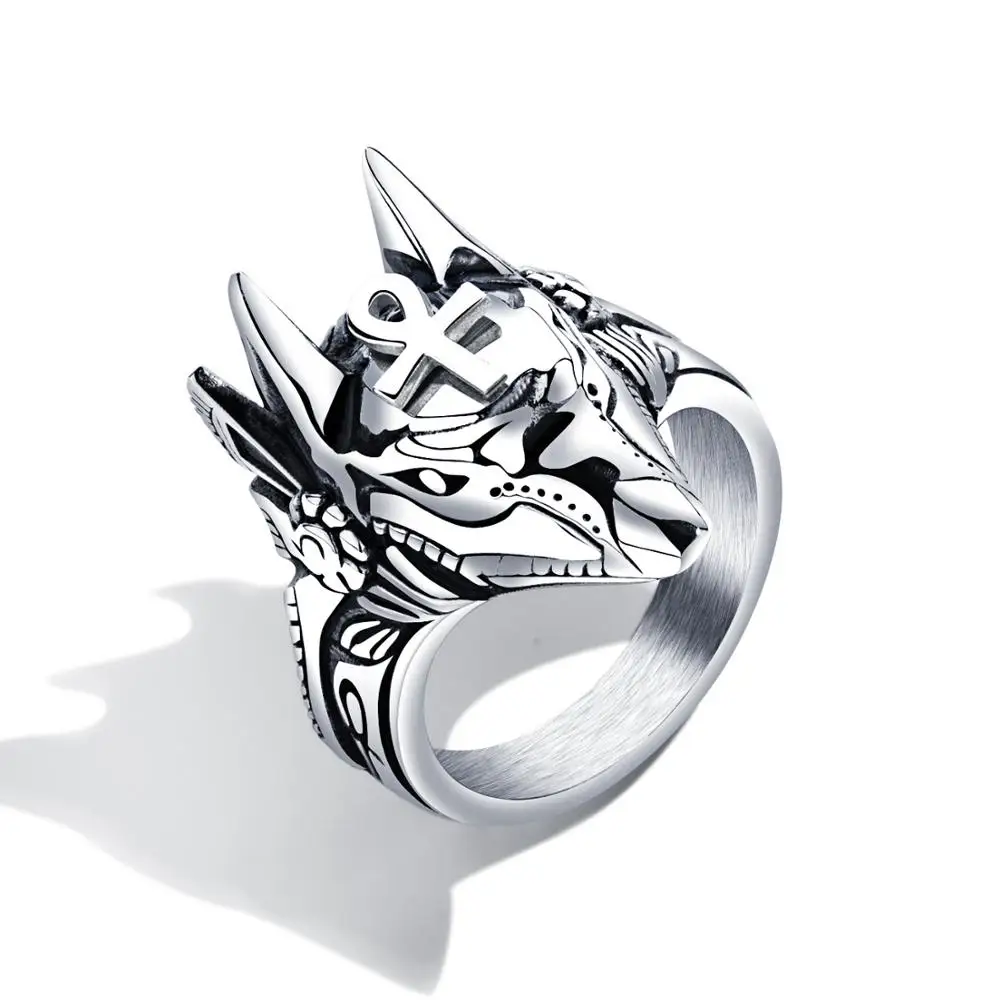 Latest Design Titanium Steel Anubis God Ancient Egyptian Coyote Head Vintage Ring