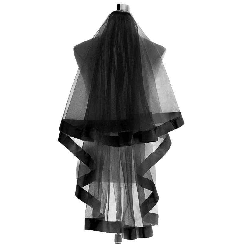 
Hot Sell Fantastic fancy Bridal Accessories Elegant soft Ribbon Edge Two-Layer veils 