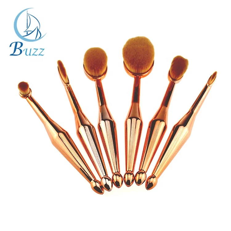 Private Label Cosmetics Makeup 6pcs Toothbrush Set Make Up Brushes Kit Rose Gold Oval Makeup Brush