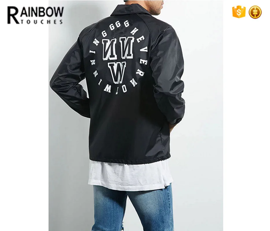 New Mens Printed Words Front Nylon Windbreaker Coaches Jacket