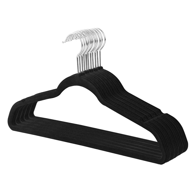 
Slim Black Plastic Flocked Non-Slip Velvet Coat Hanger Wholesale 