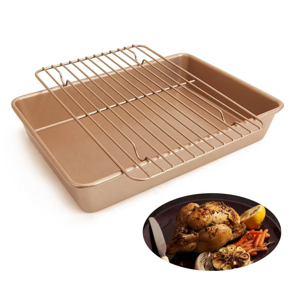 
13 Inch Large Roasting Pans Nonstick Deep Turkey Roaster with Flat Rack Deep Turkey Roaster with Flat Rack