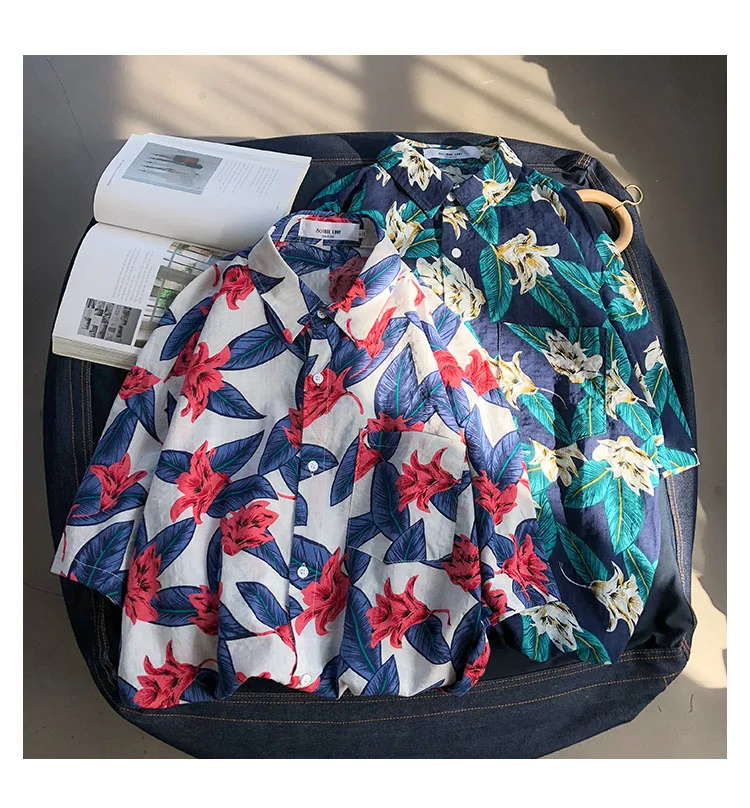 Summer Traditional Hawaiian designs mens shirt loose fit designer hawaiian shirt hibiscus patterns