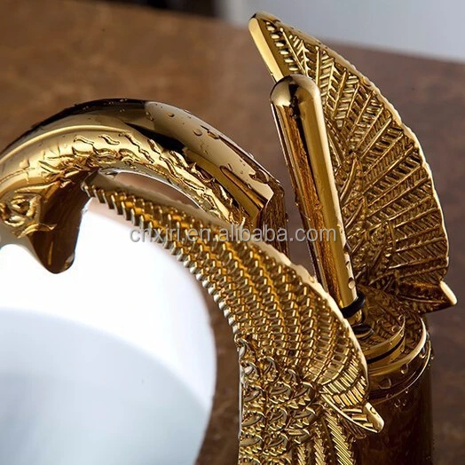 Brass Luxurious Ornate Gold Faucet Swan Tap Mixer Graven Swan Design Sink Basin Faucet G1081
