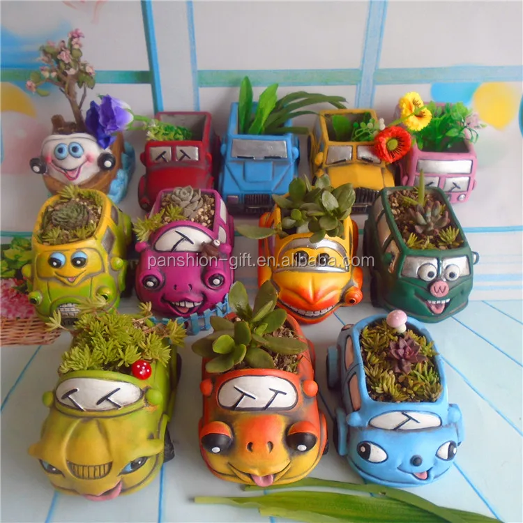 
Accept low MOQ Car shaped cartoon cement garden flower pot 