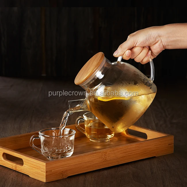 Wholesale accept customized  1000ml Bamboo lid high borosilicate glass loose leaf tea pot with infuser