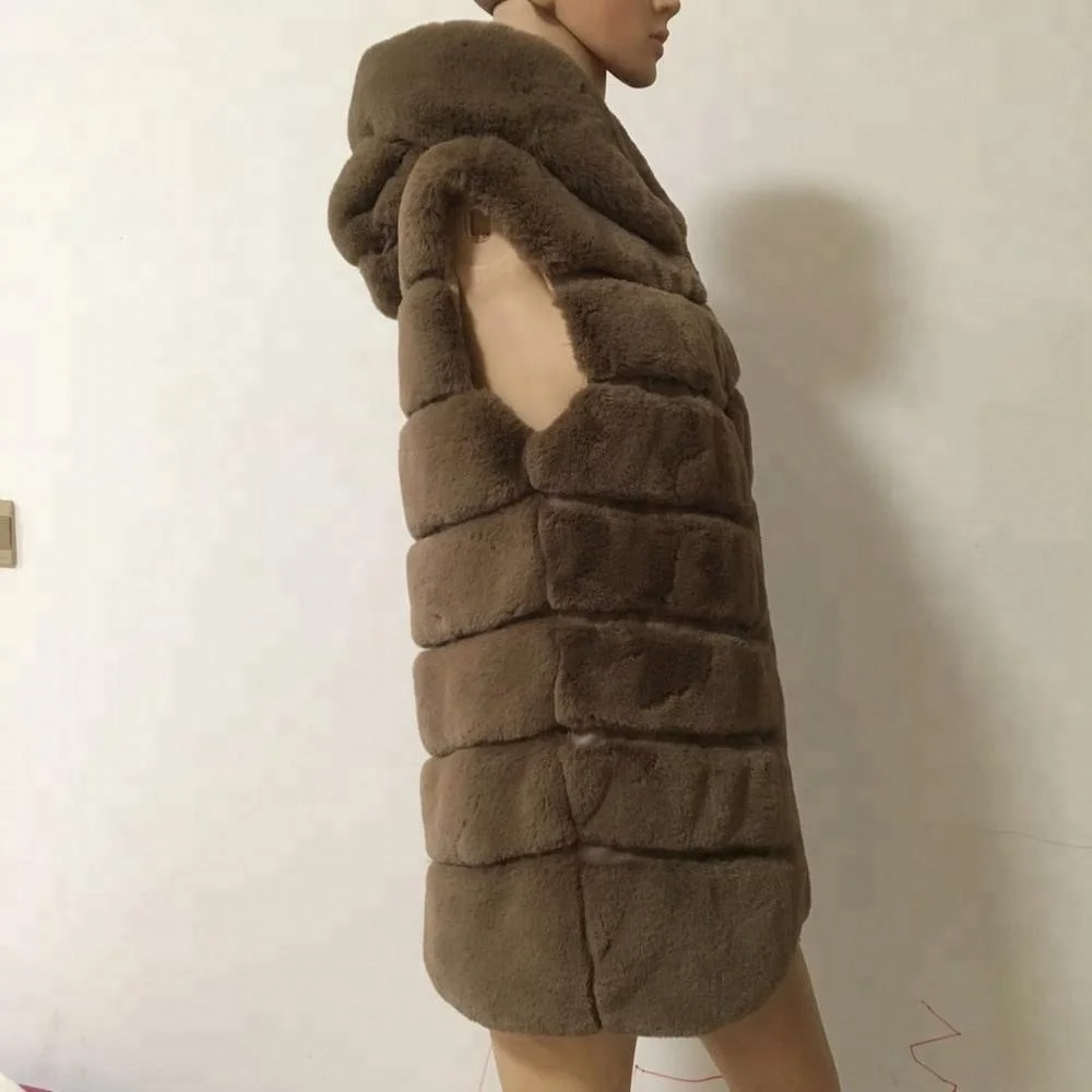 
Women long coat with cap high quality colored fur vest 