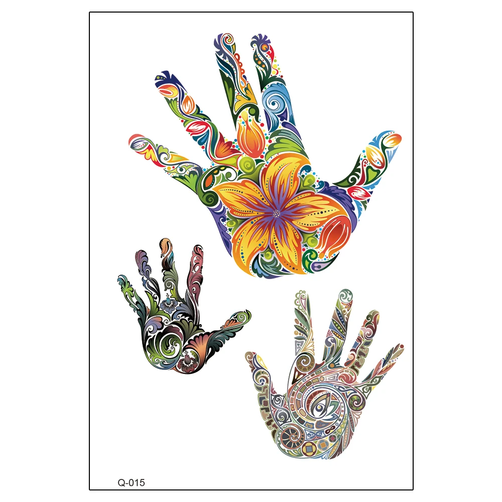 
Q-001--Q-040 Cute Colorful Hands Waterproof Body Tattoo Temporary Henna Tatoo Sticker 