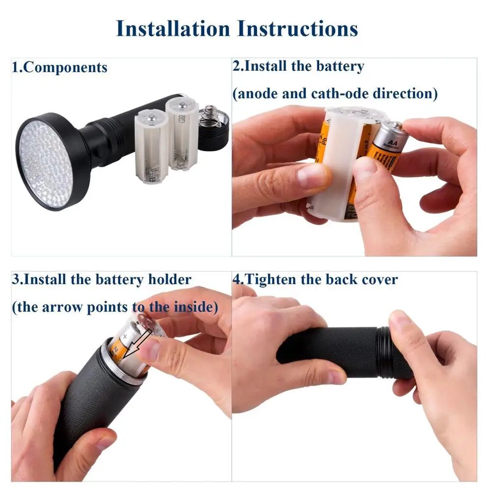 Ultraviolet 395nm LED Flashlight Dog Urine Bed Bug Detector Pet Stains Aluminum Body 51 LED Bright UV flashlights