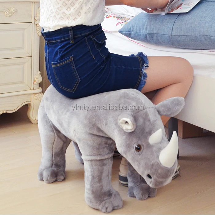 Nanjing ICTI factory custom cheap lovely lifelike rhinoceros animal chair plush stuffed animal toys