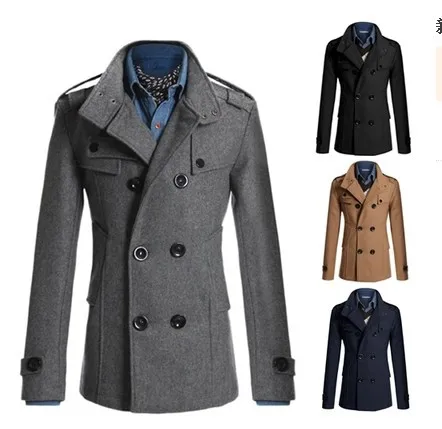 
Low moq Men long section Fashion Warm Casual Woolen Pea Coat with Plus Size 