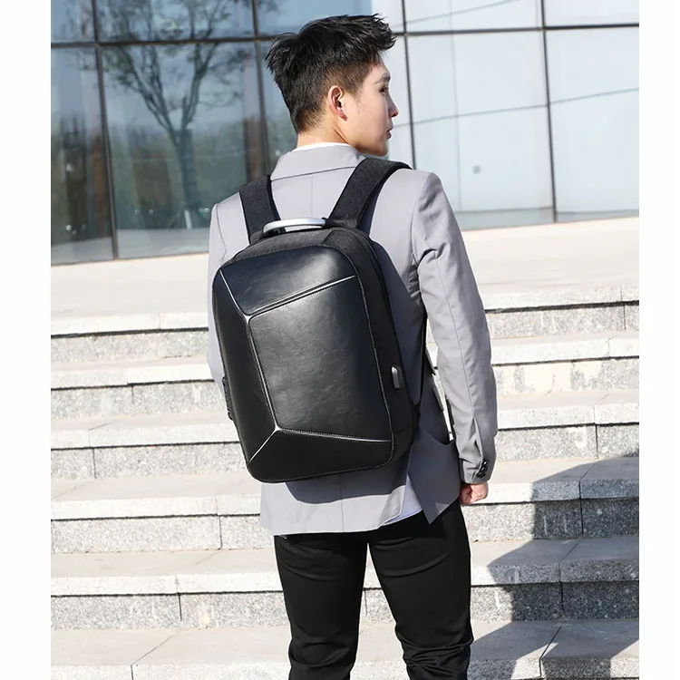 
Fashion pu leather man bag business laptop custom LOGO anti theft code lock usb charging backpack 