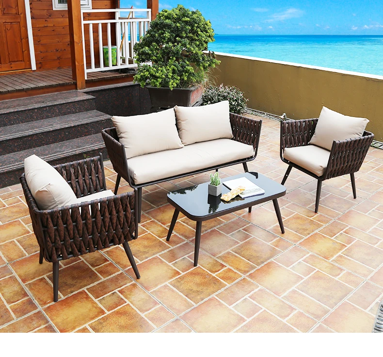 
living room bedroom sofa balcony outdoor seat rattan chair coffee table sofa combination sunscreen waterproof rattan furniture 