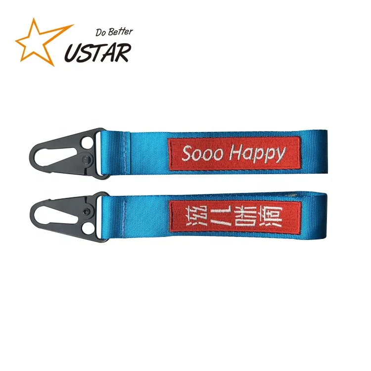 Cheap Custom Embroidered Logo Fabric Key Fob Lanyard Keychain/Cloth Key Holder/Key Chain Wristlet With Eagle Mouth Hook