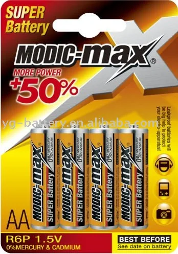 Zinc Manganese Battery   AA   R6   Metal Jacket Zinc Carbon Battery