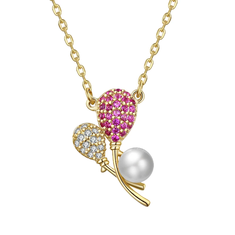 Sevena SAP2218 Latest designs necklace for girls Badminton Racket Shaped Pendants 925 gold plated Pearl Necklaces