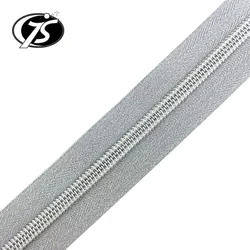 Sales silver teeth 5 nylon zipper belt long chain for wallet, backpack use beautiful sliver teeth match silver tape