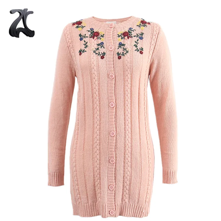 Oversized Long Cable Knit Cardigan Embroidered Alpaca Sweaters Women