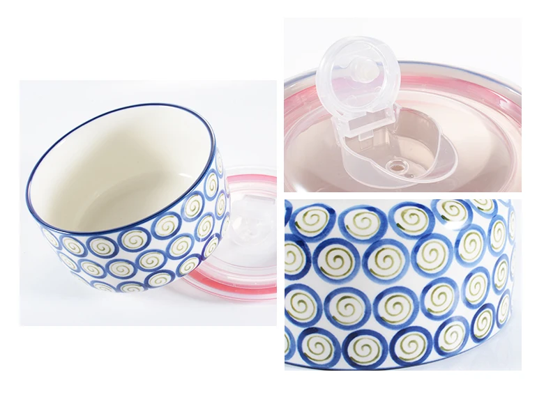 Reusable Ceramic Fresh Preservation Fruit Bowls Stoneware Food Bowl With Lid Or Plastic Cover